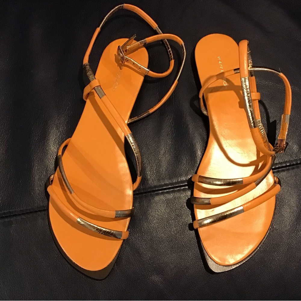 Tory Burch Split Mignonette Elegant Orange Strappy Flat Sandals